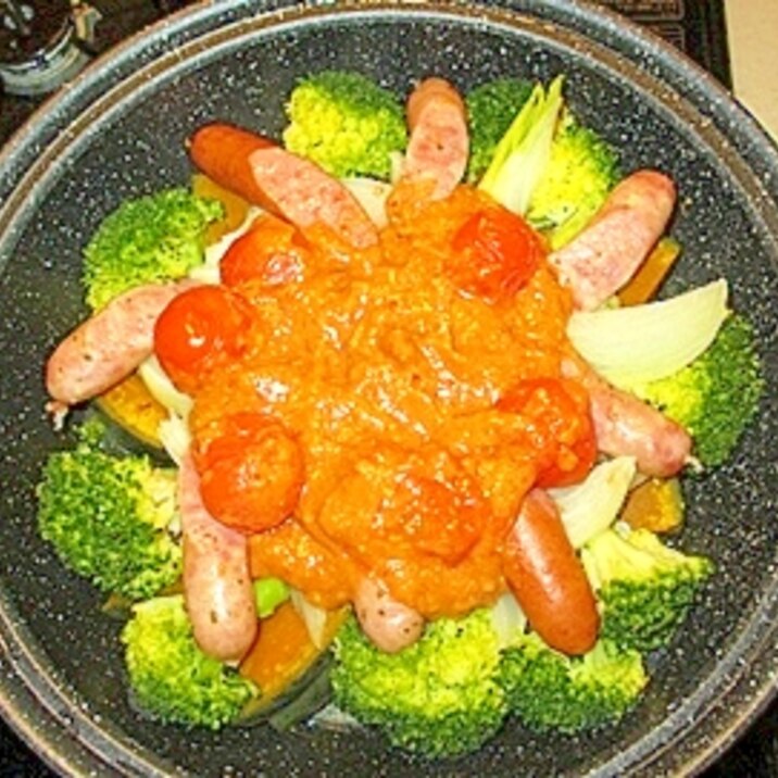 蒸し野菜にピリ辛柚子味噌鍋